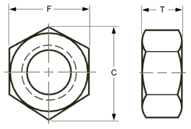 Dimension of heavy hex. nut with out RF Dimension of heavy hex. nut with out RF